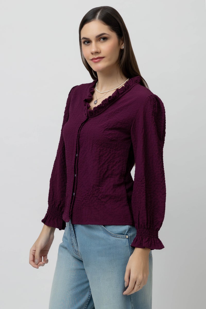 7OUNCE بلوزة نسائية على شكل حرف V من 7OUNCE - لون نبيذي - Image 4